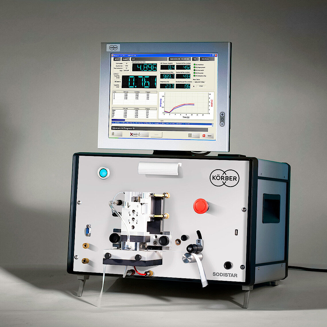 Photograph of Körber Technologies' cigarette paper diffusivity measurement instrument, HAUNI Sodistar.