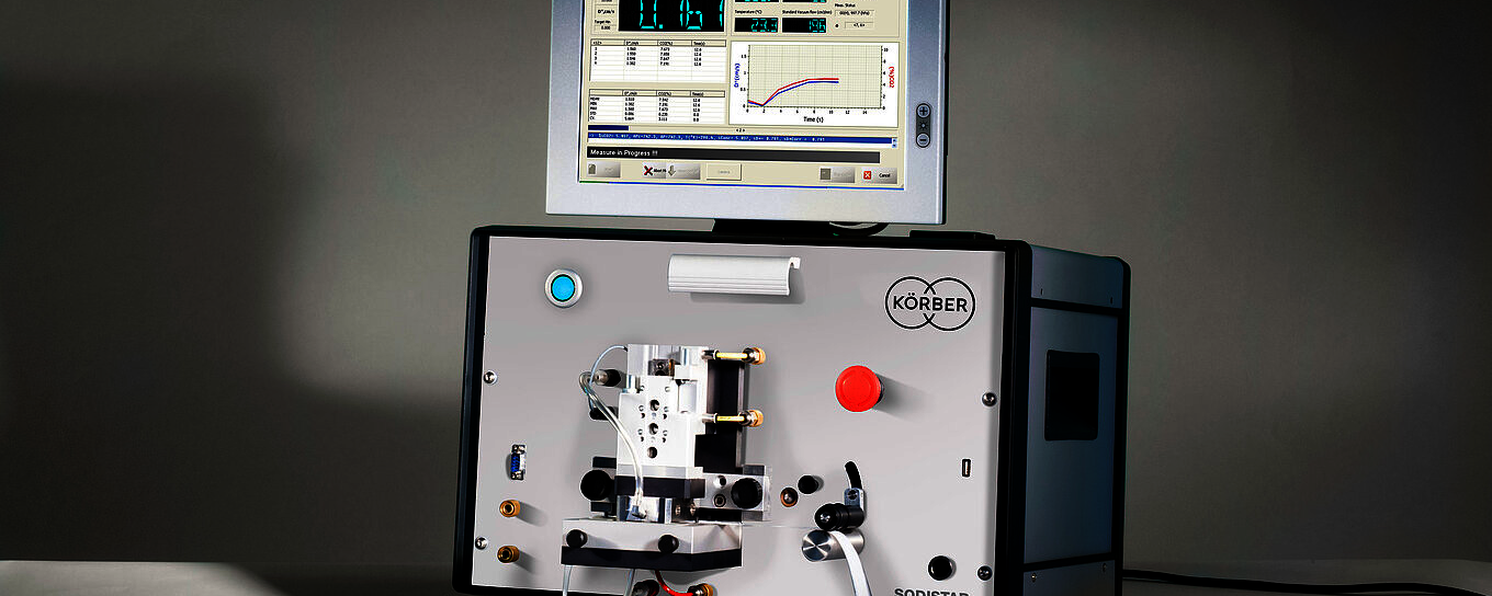 Photograph of Körber Technologies' cigarette paper diffusivity measurement instrument, HAUNI Sodistar.